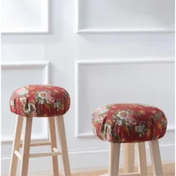 Ellis Bella Rose Stylish Medium Scale Printed Floral Pattern Elastic Bottom Edge Barstool Cover 13"x13" Red -Ellis Curtain Shop GUEST b26669b0 0702 44d9 adfc bc3122e96e57