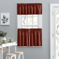 Ellis Lisa Solid Color Poly Cotton 1.5" Rod Pocket Duck Fabric Stylish Tailored Valance 58" X 15" Red