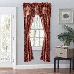 Ellis Curtain Lexington Leaf Pattern On Colored Ground Scallop Valance 58"x15" Brick