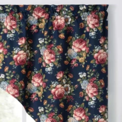 Ellis Bella Rose Stylish Medium Scale Printed Floral Pattern 1.5" Rod Pocket Tailored Swag 56"x36" Navy -Ellis Curtain Shop GUEST b6400432 f8e3 4064 8e7d 0bb4238a6999