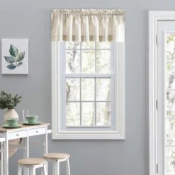 Ellis Curtain Plaza Classic Ticking Stripe Printed On Natural Ground 1.5" Rod Pocket Tailored Valance 58" X 15" Tan