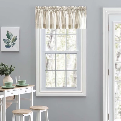 Ellis Curtain Plaza Classic Ticking Stripe Printed On Natural Ground 1.5" Rod Pocket Tailored Valance 58" X 15" Tan 1 Ellis Curtain Plaza Classic Ticking Stripe Printed On Natural Ground 1.5" Rod Pocket Tailored Valance 58" X 15" Tan