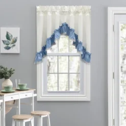 Ellis Curtain Madelyn Ruflled Victorian 1.5" Rod Pocket Swag For Windows Lace Edge 82" X 38" Slate