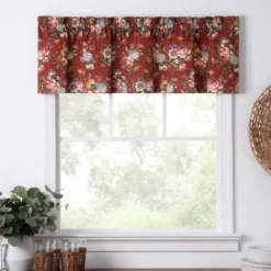 Ellis Bella Rose Stylish Medium Scale Printed Floral Pattern 1.5" Rod Pocket Tailored Valance 58"x15" Red -Ellis Curtain Shop GUEST c0b51175 163a 4bd6 ae9e 1f1662d0f783