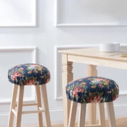 Ellis Bella Rose Stylish Medium Scale Printed Floral Pattern Elastic Bottom Edge Barstool Cover 13"x13" Navy -Ellis Curtain Shop GUEST c2b4e777 de4f 4993 ade3 c979f491cc6f