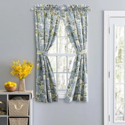 Ellis Hydrangea Classic Pattern Printed 1.5" Rod Pocket Window Tailored Tiers Blue 2 Ellis Hydrangea Classic Pattern Printed 1.5" Rod Pocket Window Tailored Tiers Blue - Image 2