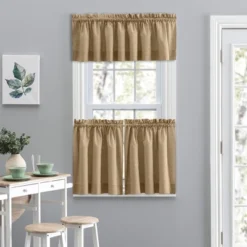 Ellis Lisa Solid Color Poly Cotton 1.5" Rod Pocket Duck Fabric Stylish Tailored Valance 58"x15" Tan