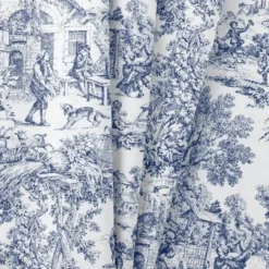 Ellis Curtain Victoria Park Toile 2-Piece High Quality Classic Print Swag Lined Empress Window Valance - 70 X28" Blue