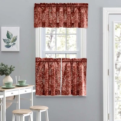 Ellis Curtain Lexington Leaf Pattern On Colored Ground Tailored Valance 58"x15" Brick 1 Ellis Curtain Lexington Leaf Pattern On Colored Ground Tailored Valance 58"x15" Brick