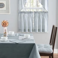 Ellis Curtain Plaza Classic Ticking Stripe Printed On Natural Ground 1.5" Rod Pocket Tailored Swag 56" X 36" Blue -Ellis Curtain Shop GUEST d1f63723 ea4b 4676 9747 4688d8a6f156