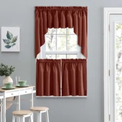 Ellis Window Treatment Solid Color Poly Cotton Duck Fabric Tailored Swag 56"x36" Burnt Red