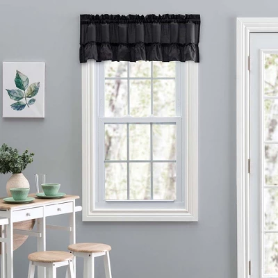 Ellis Stacey Solid Color Window 1.5" Rod Pocket High Quality Fabric Ruffled Filler Valance 54"x13" Black 1 Ellis Stacey Solid Color Window 1.5" Rod Pocket High Quality Fabric Ruffled Filler Valance 54"x13" Black