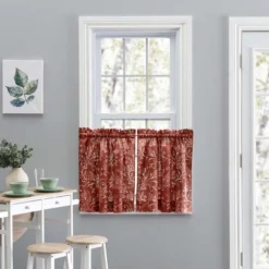Ellis Curtain Lexington Leaf Pattern On Colored Ground Curtain Tiers Brick -Ellis Curtain Shop GUEST debaf7e5 2c7d 45d9 b3e3 9c449c97081a