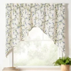 Ellis Vintage Stylish Medium Scale Printed Vine Pattern 1.5" Rod Pocket Tailored Swag 56"x36" Azure -Ellis Curtain Shop GUEST e2cc77a3 56d5 4bfc a943 886855b5242b