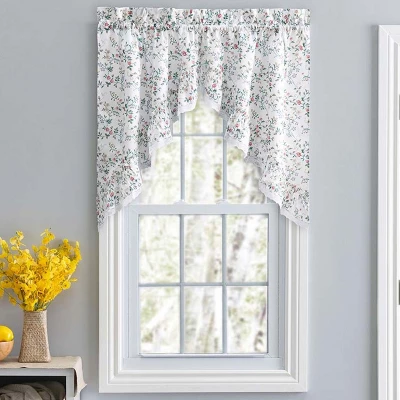 Ellis Country Floral Small Scale 1.5" Rod Pocket Floral Pattern With Ruffle Lace Edge Swag 58"x36" Multicolor 4 Ellis Country Floral Small Scale 1.5" Rod Pocket Floral Pattern With Ruffle Lace Edge Swag 58"x36" Multicolor - Image 4