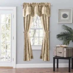 Ellis Curtain Lexington Leaf Pattern On Colored Ground Scallop Valance 58"x15" Tan
