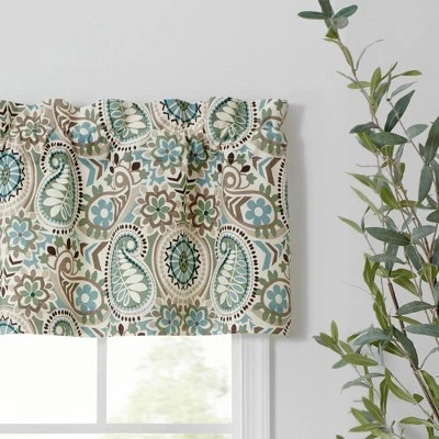 Ellis Curtain Paisley Prism Tailored 3" Rod Pocket Valances For Windows 50" X 15" Latte 2 Ellis Curtain Paisley Prism Tailored 3" Rod Pocket Valances For Windows 50" X 15" Latte - Image 2