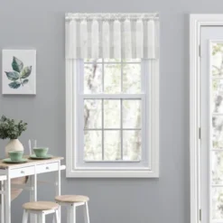 Ellis Curtain Shadow Stripe 1.5" Rod Pocket Tailored Valance For Windows 82" X 12" White