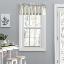 Ellis Curtain Plaza Classic Ticking Stripe Printed On 1.5" Rod Pocket Natural Ground Tailored Valance 58" X 15" Sage