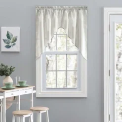 Ellis Curtain Plaza Classic Ticking Stripe Printed On 1.5" Rod Pocket Natural Ground Tailored Swag 56" X 36" Sage